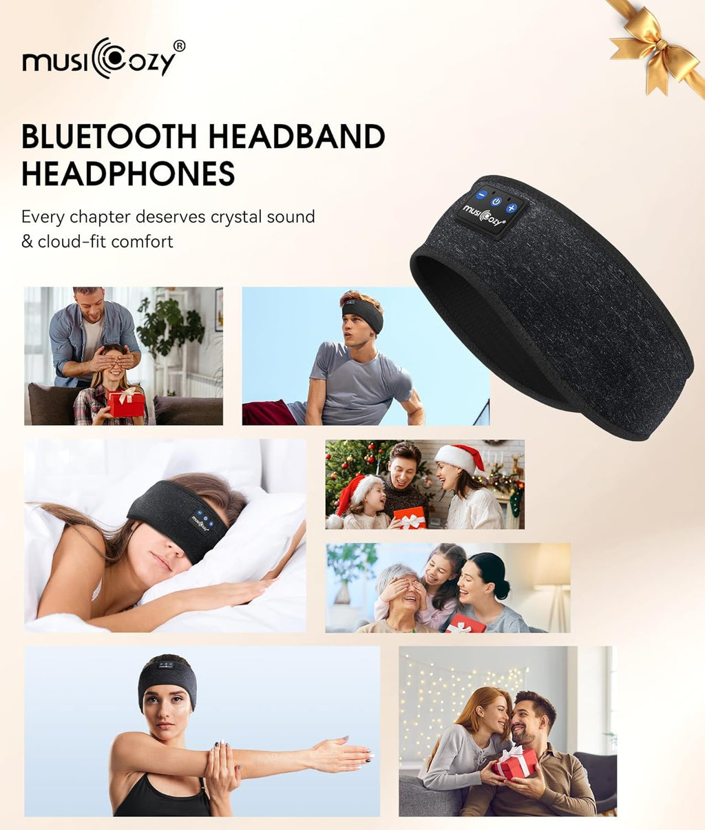 Sleep Headphones Bluetooth 5.4 Headband, Wireless Earphones Music Sleep Earbuds Sleeping Eye Mask with HD Stereo Speakers for Workout Running Travel Yoga, Ideal Gifts for Men Women(Black)