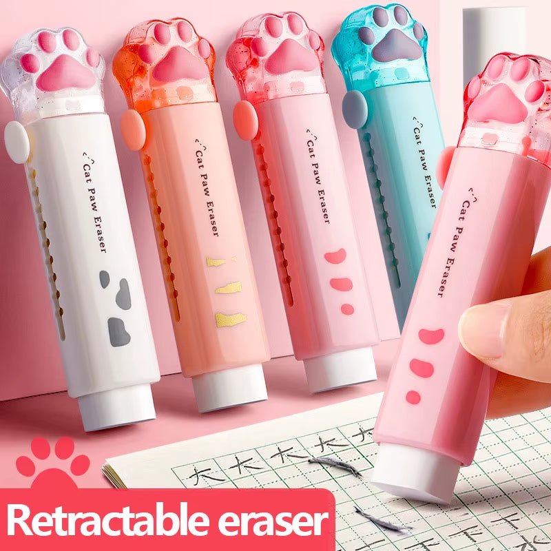 Kawaii Retractable Eraser Cute Cat Korean Stationery Rubber Drawing Erasers Children'S School Supplies Office
