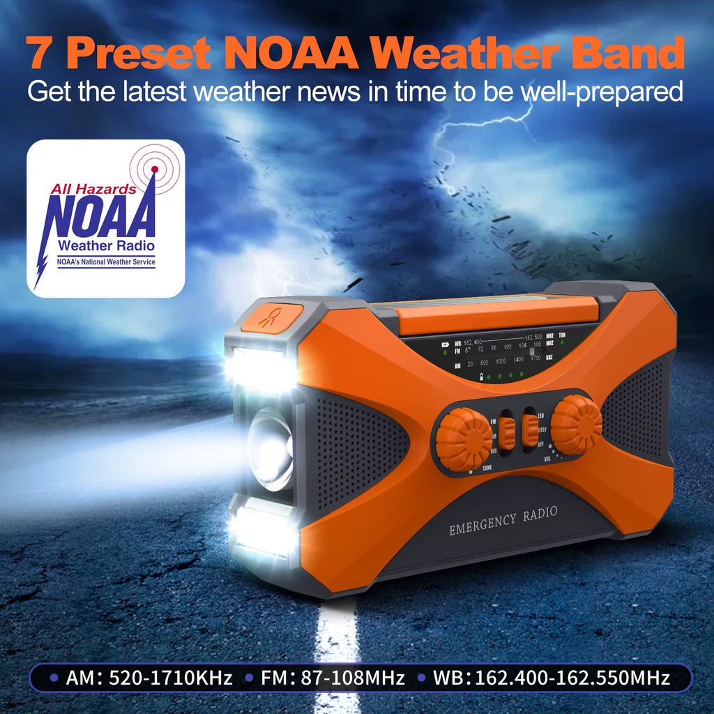 10000Mah Emergency Radio, Solar Hand Crank Radio, Portable AM/FM/NOAA Weather Radio with Cell Phone Charger, LED Flashlight