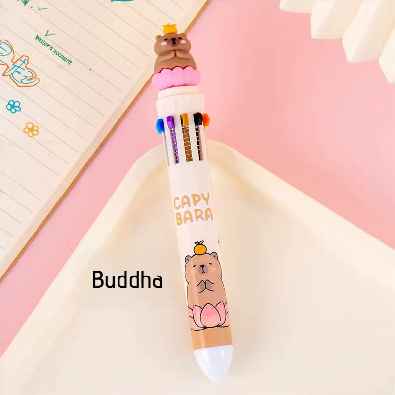 Kawaii Capybara Multicolor Pen 0.5Mm Colorful Ink Pen Cartoon Creative Gel Capybara Pen Ten-Color Brown Colorful 10-Color