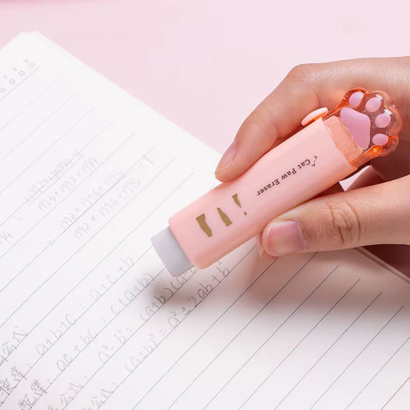 Kawaii Retractable Eraser Cute Cat Korean Stationery Rubber Drawing Erasers Children'S School Supplies Office
