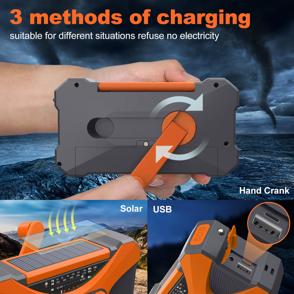 10000Mah Emergency Radio, Solar Hand Crank Radio, Portable AM/FM/NOAA Weather Radio with Cell Phone Charger, LED Flashlight