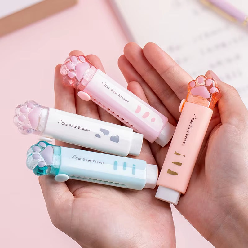 Kawaii Retractable Eraser Cute Cat Korean Stationery Rubber Drawing Erasers Children'S School Supplies Office